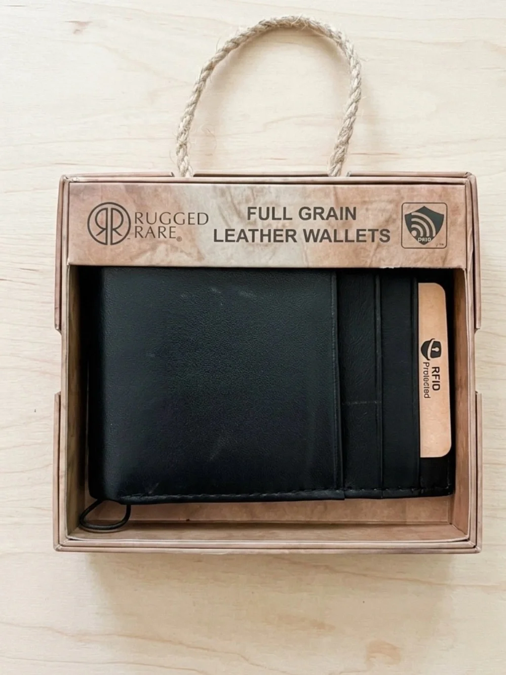 Rugged Rare Full Grain Leather Front Pocket Wallet. RFID blocking.  Black.